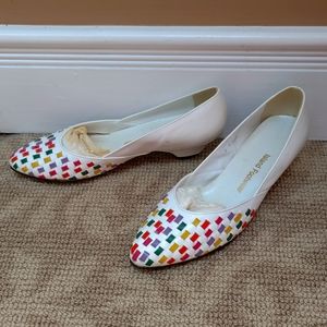 Vintage white and rainbow leather kitten heels - Island Footwear